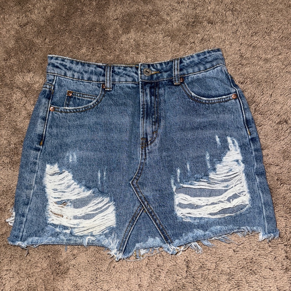 Denim Distressed Mini Skirt